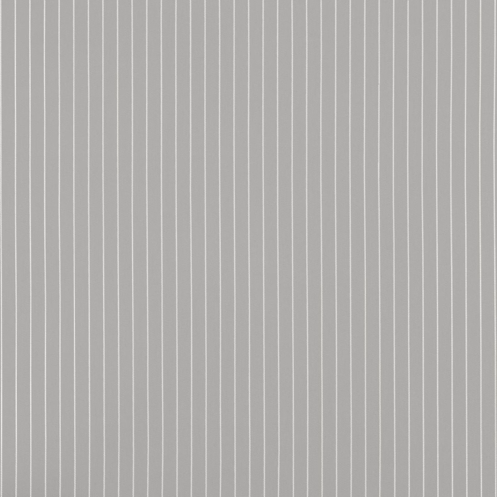 Cool dove-grey fabric with closely spaced white vertical pinstripes and fine woven texture