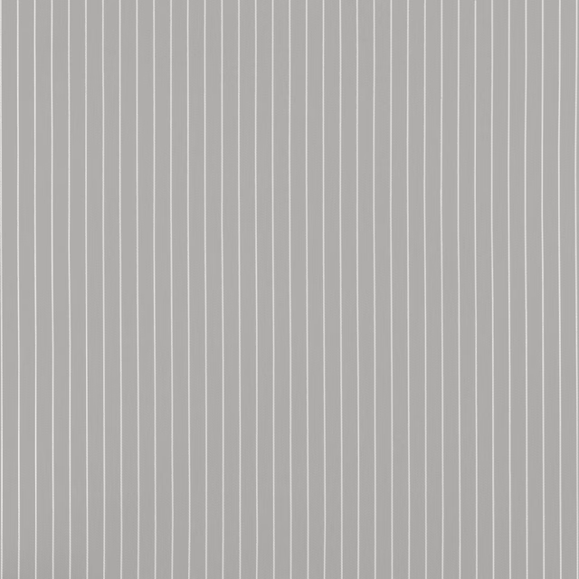Cool dove-grey fabric with closely spaced white vertical pinstripes and fine woven texture