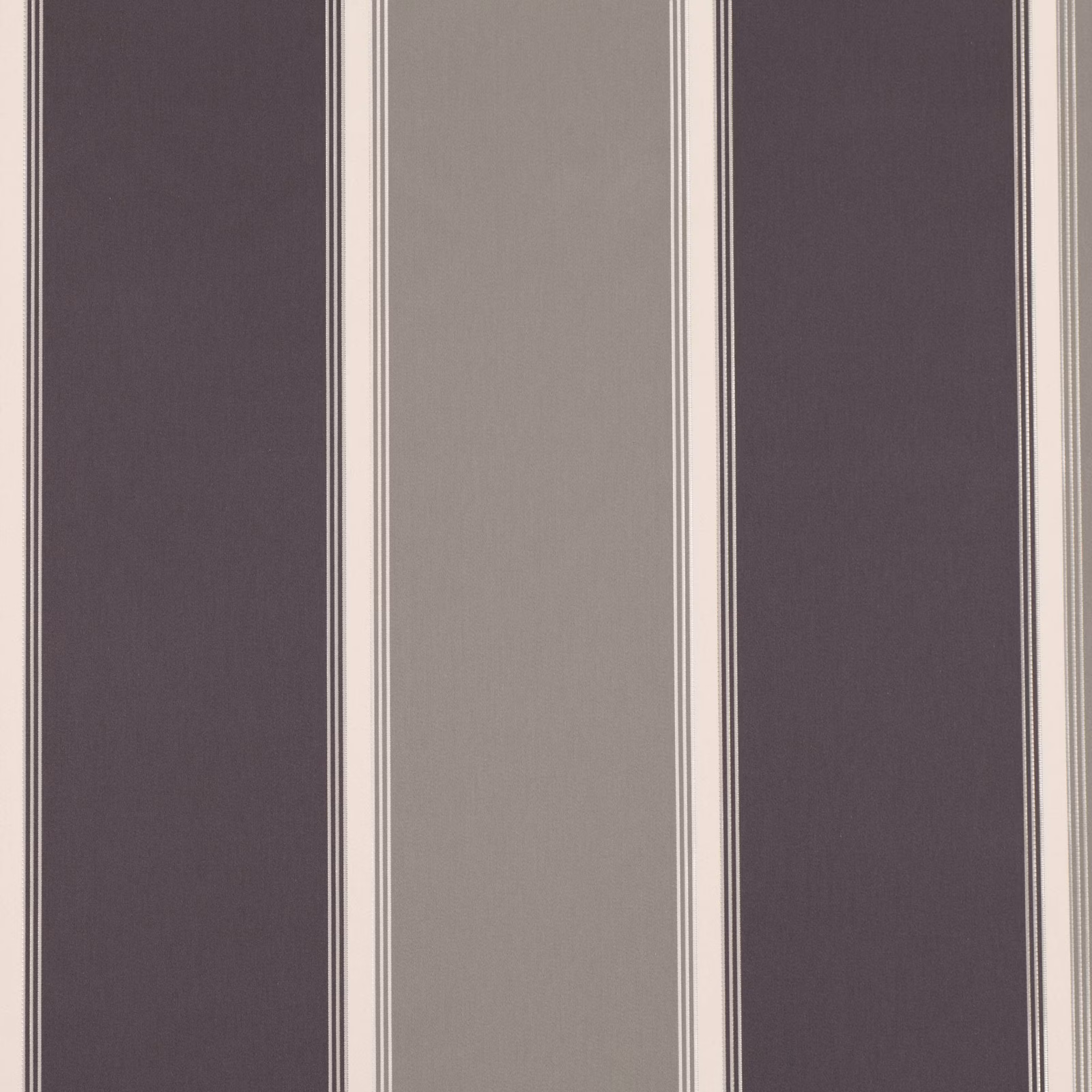 Cool graphite and taupe-grey vertical stripes edged with slim ivory lines