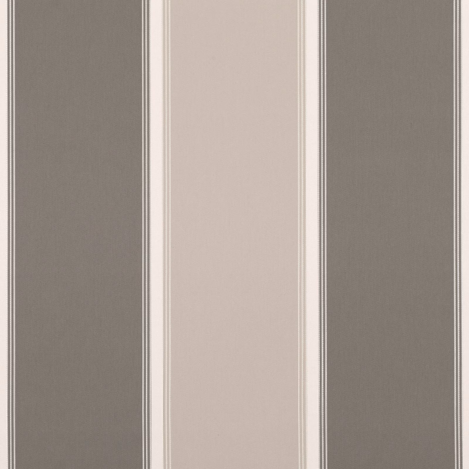 Muted taupe-grey and pale beige vertical striped fabric with a softly textured weave