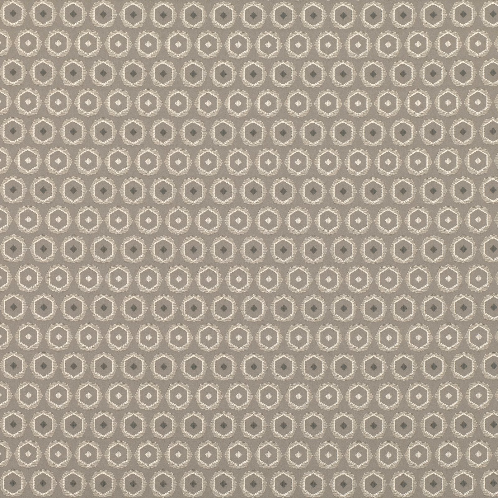 Taupe-grey woven swatch with small pale-edged geometric motifs and darker centres