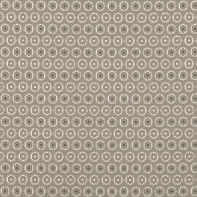 Taupe-grey woven swatch with small pale-edged geometric motifs and darker centres