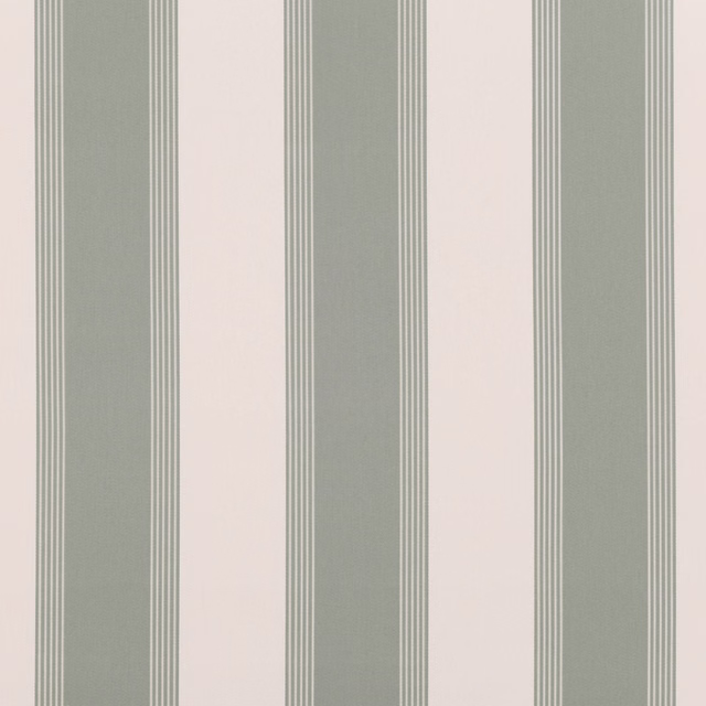 Muted eucalyptus and blush vertical stripes with fine pinstripe edging on a woven surface