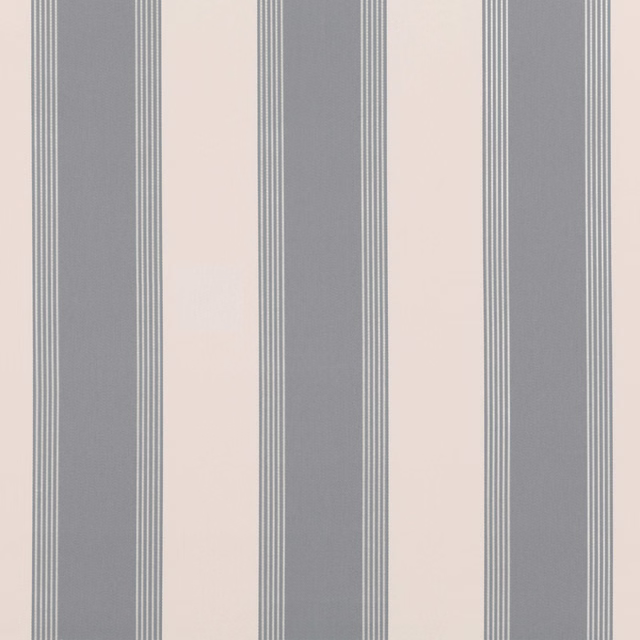 Cool grey and pale blush woven fabric with broad vertical stripes and fine pinstripes
