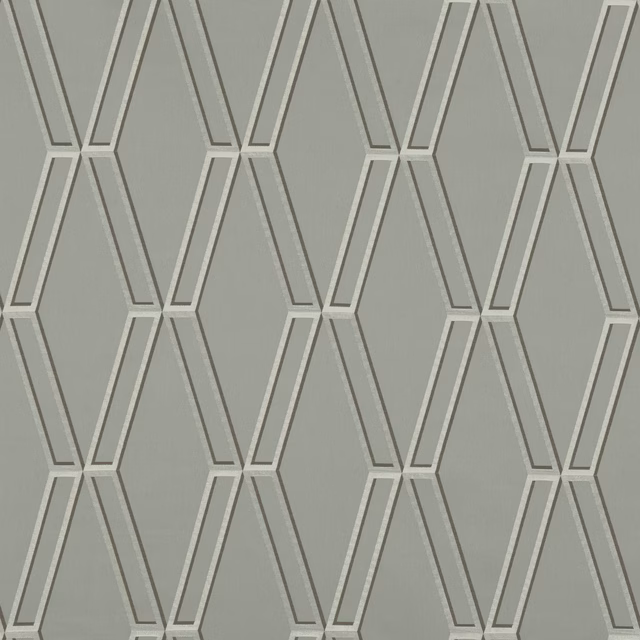Muted eucalyptus-green fabric with interlocking raised linear geometric bands