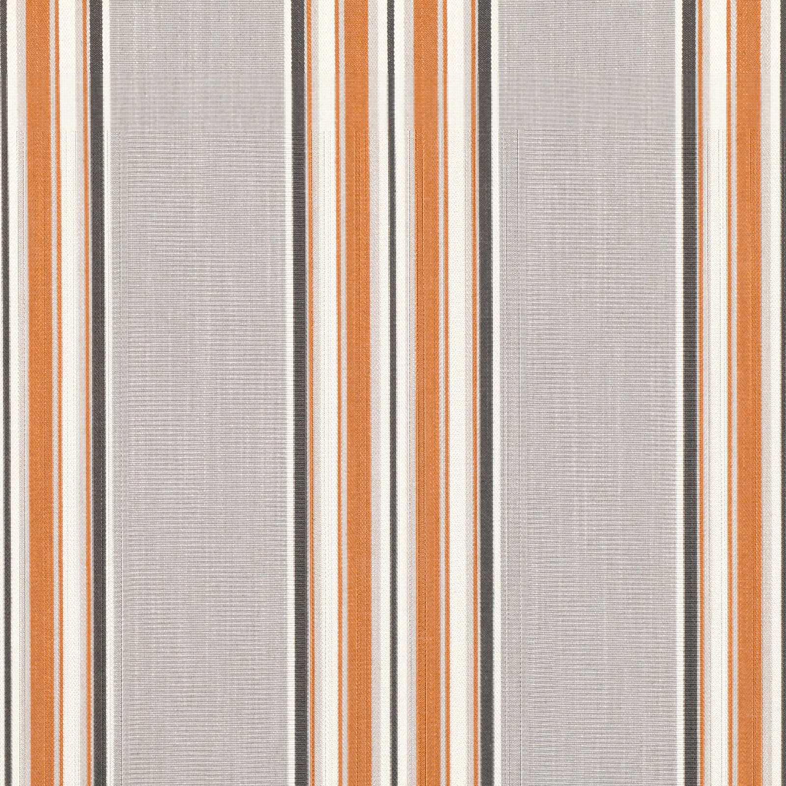 Pale grey woven fabric with vertical henna, cream and charcoal stripes