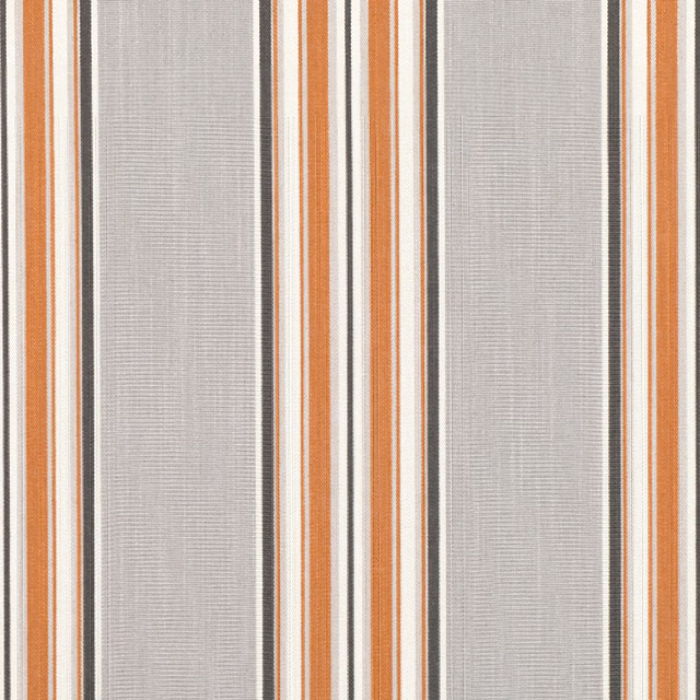 Pale grey woven fabric with vertical henna, cream and charcoal stripes