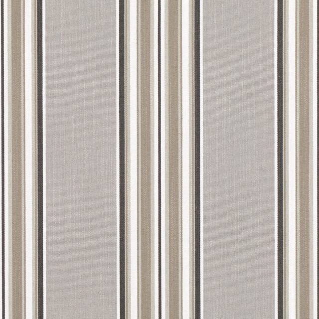Stone-grey striped fabric with taupe, cream and charcoal vertical bands