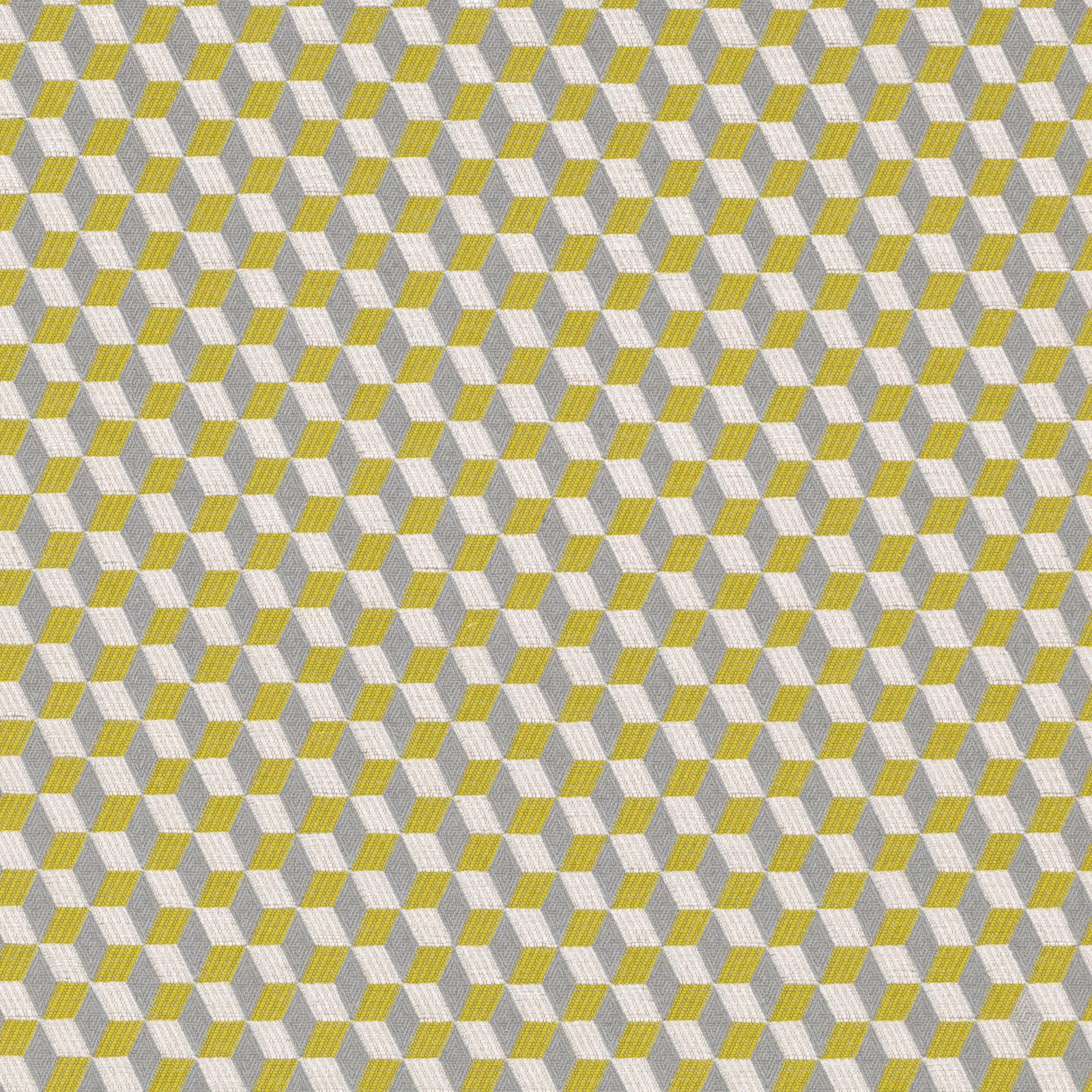 Wasabi green, pale grey and cream woven cube pattern with tactile texture
