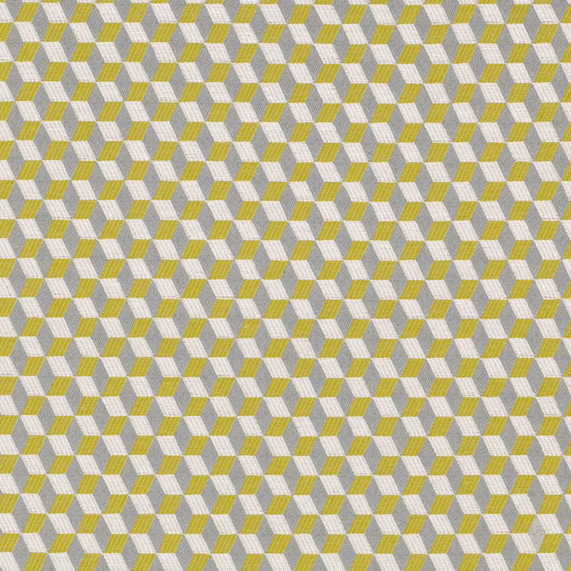 Wasabi green, pale grey and cream woven cube pattern with tactile texture