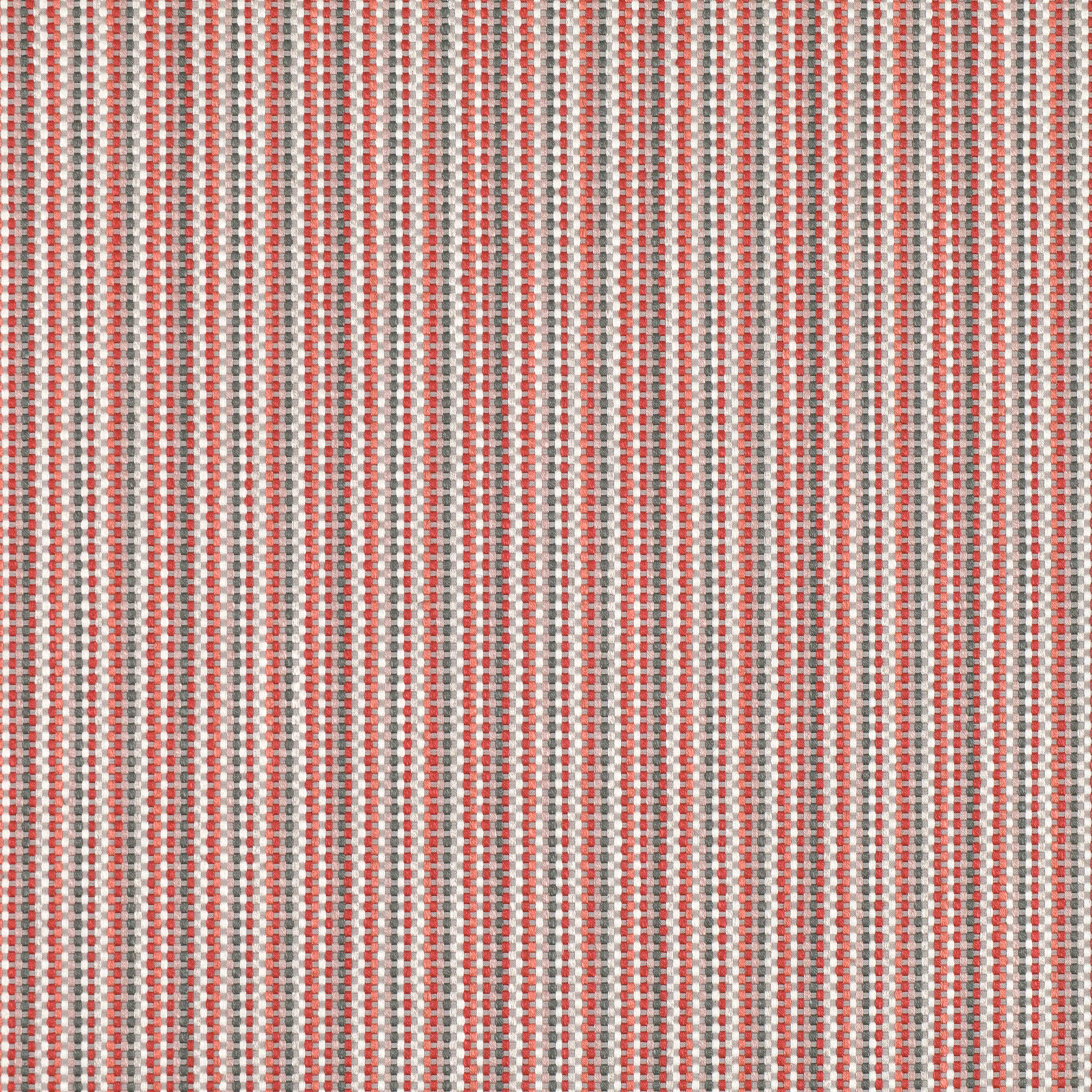 Muted brick-red, cream and grey vertical micro-stripes in a textured woven pattern