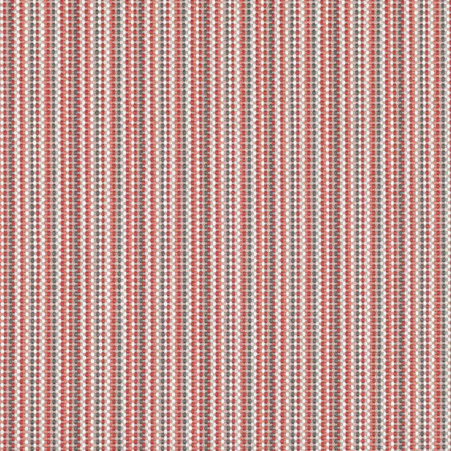 Muted brick-red, cream and grey vertical micro-stripes in a textured woven pattern