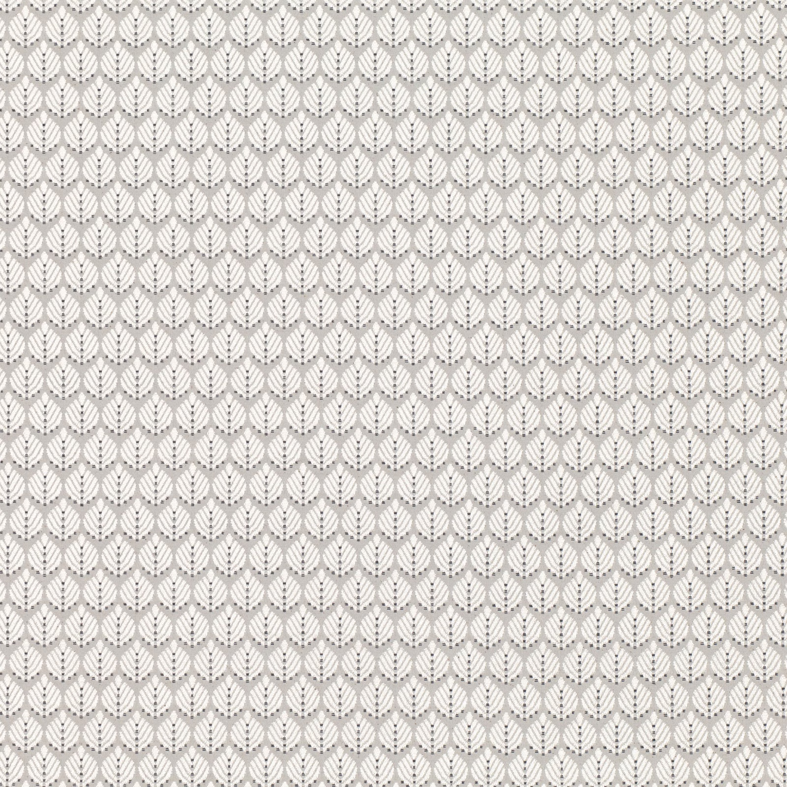 Warm ivory fabric with small taupe branching leaf motifs in regular rows