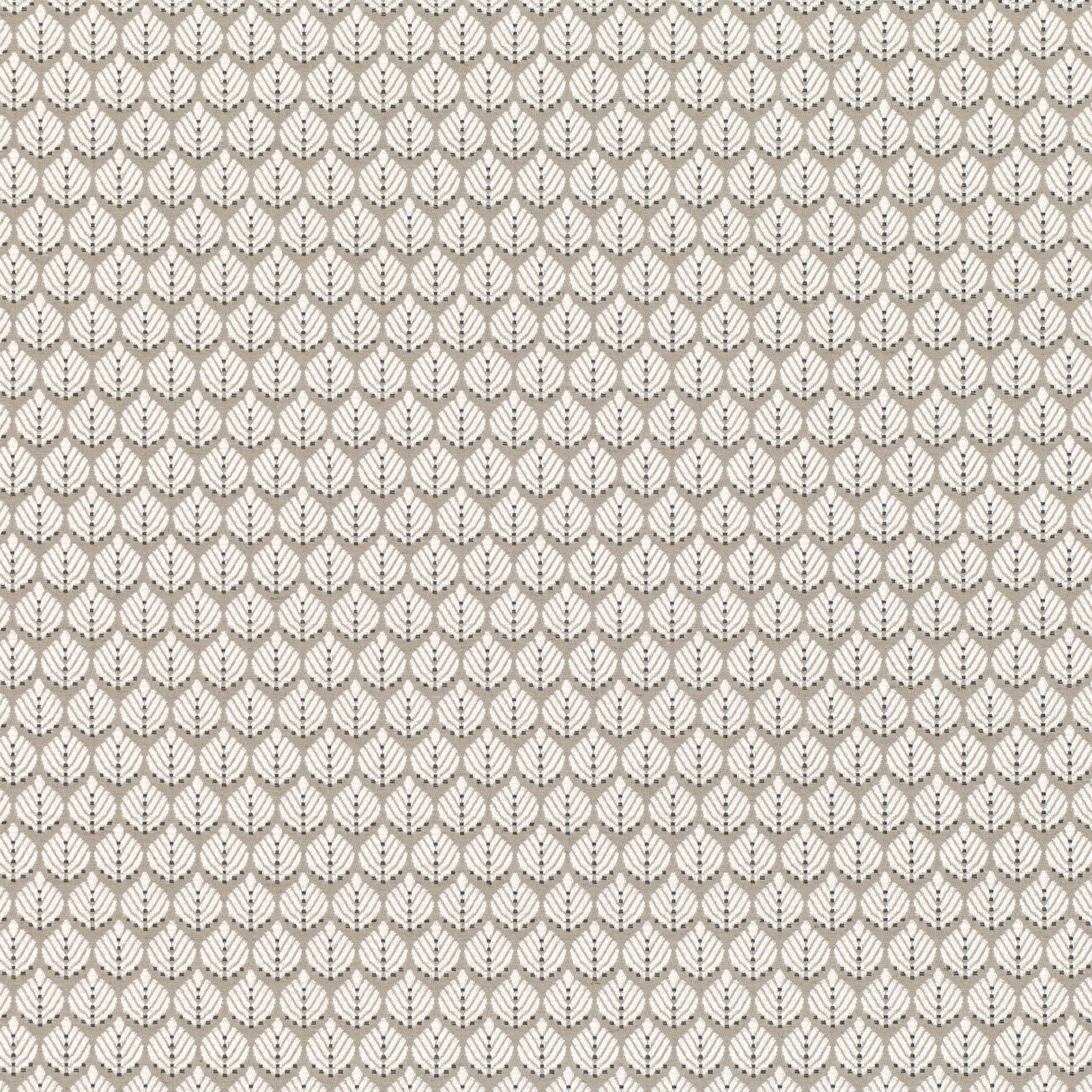 Close view of Hennell Stone’s repeating taupe leaf lattice on an ivory ground