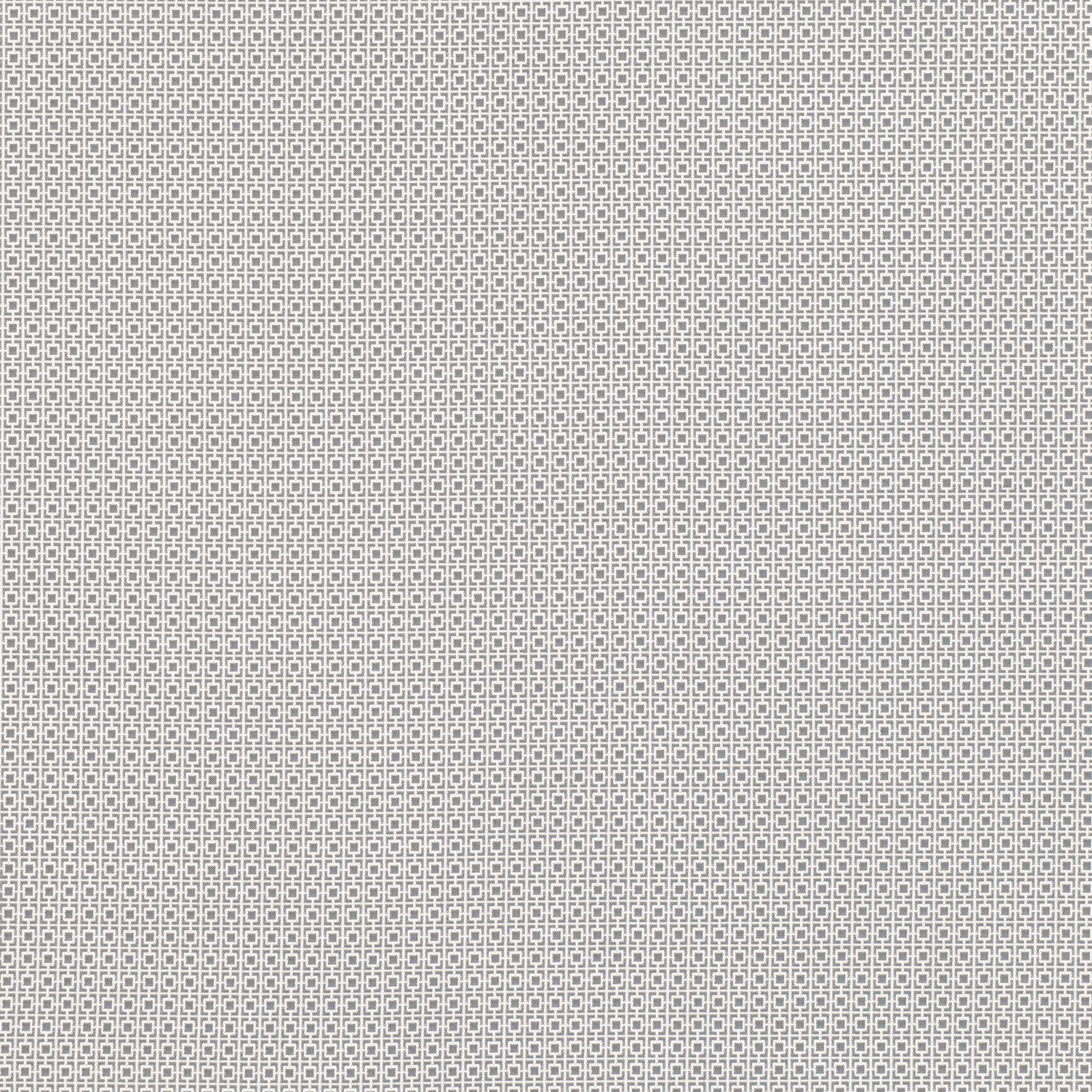 Warm dove-grey fabric with tiny interlocking square motifs in a dense geometric weave