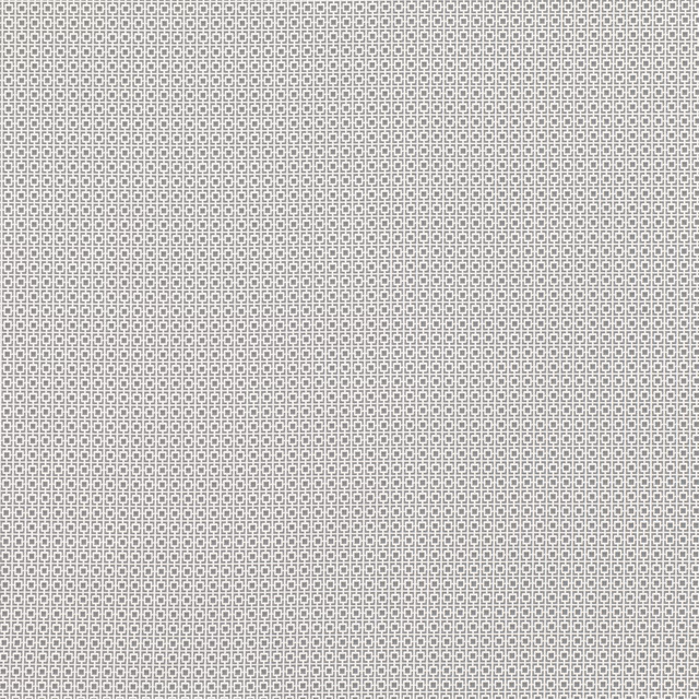 Warm dove-grey fabric with tiny interlocking square motifs in a dense geometric weave