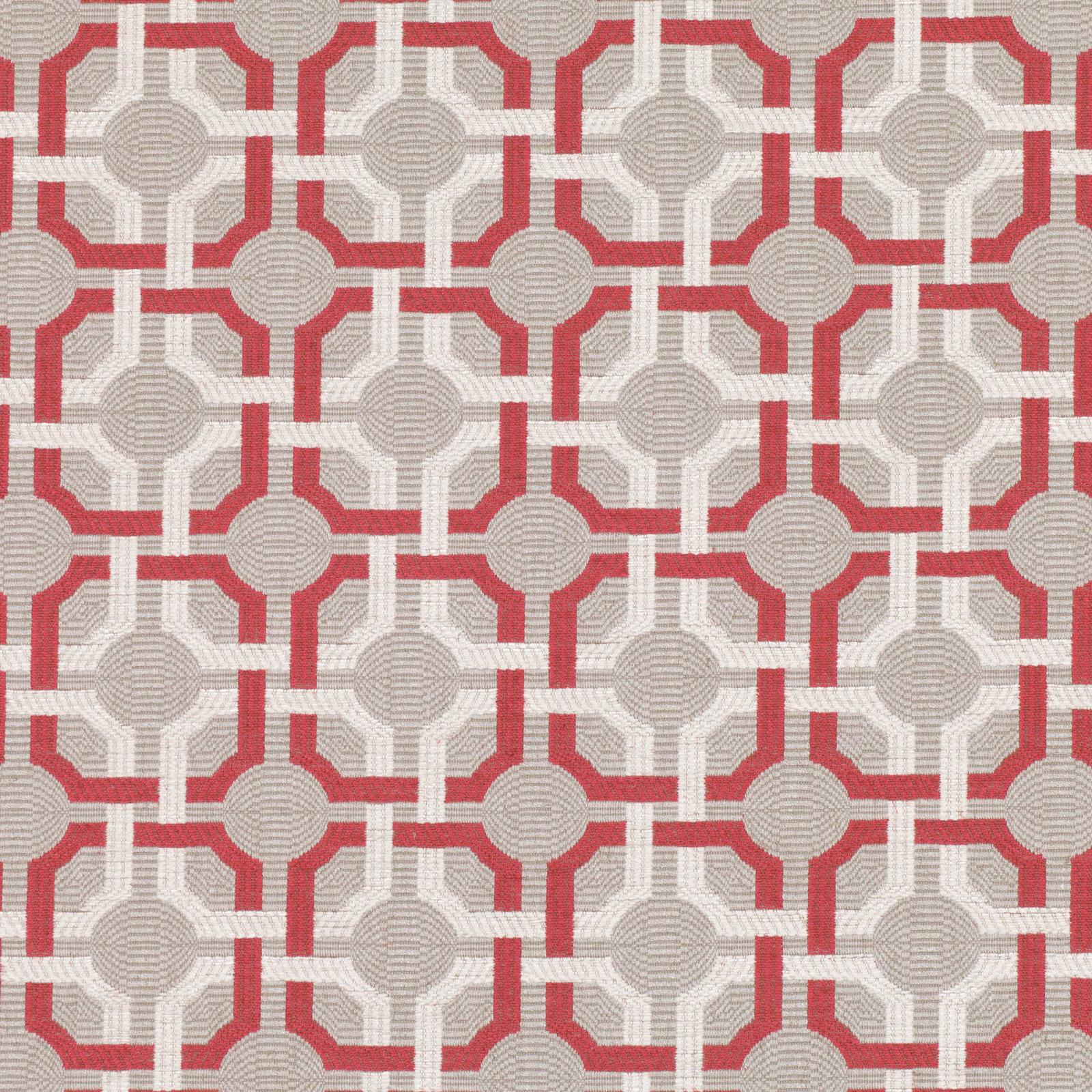 Red, cream and taupe geometric trellis with softly ribbed woven texture