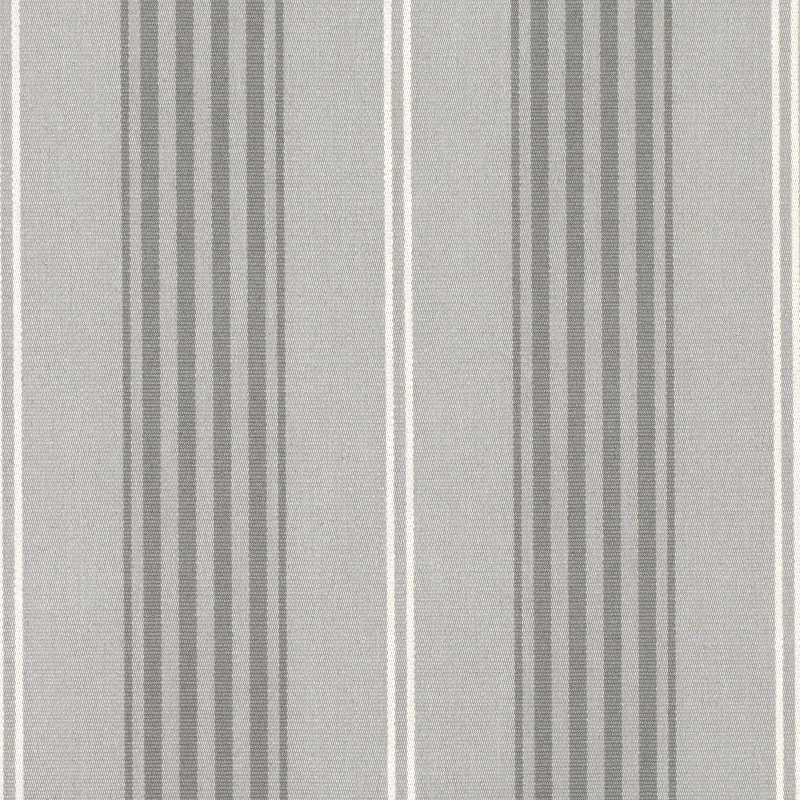 Pale dove-grey woven fabric with closely spaced vertical charcoal-grey stripes