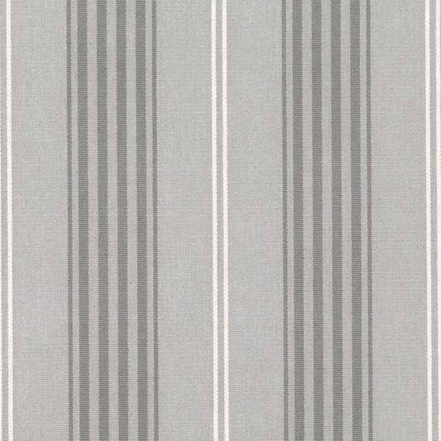 Pale dove-grey woven fabric with closely spaced vertical charcoal-grey stripes