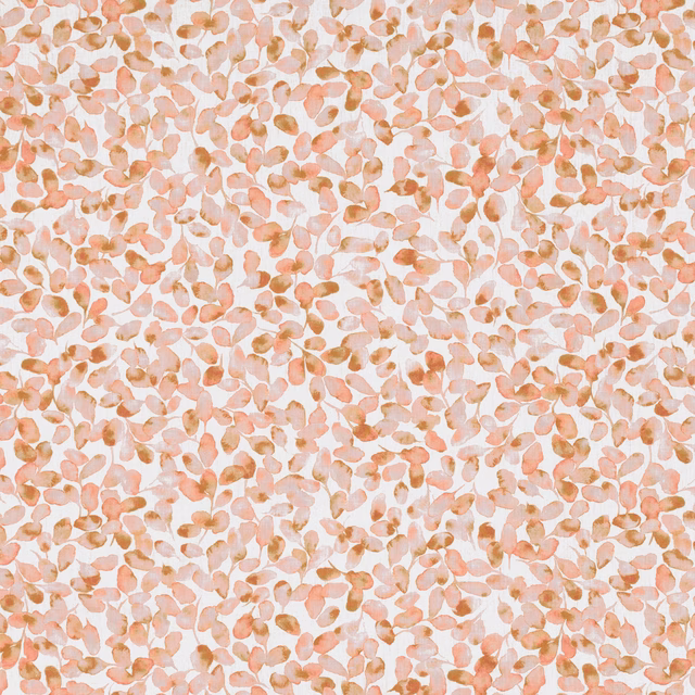 Blush, peach and terracotta petal-like motifs scattered across a warm ivory textile