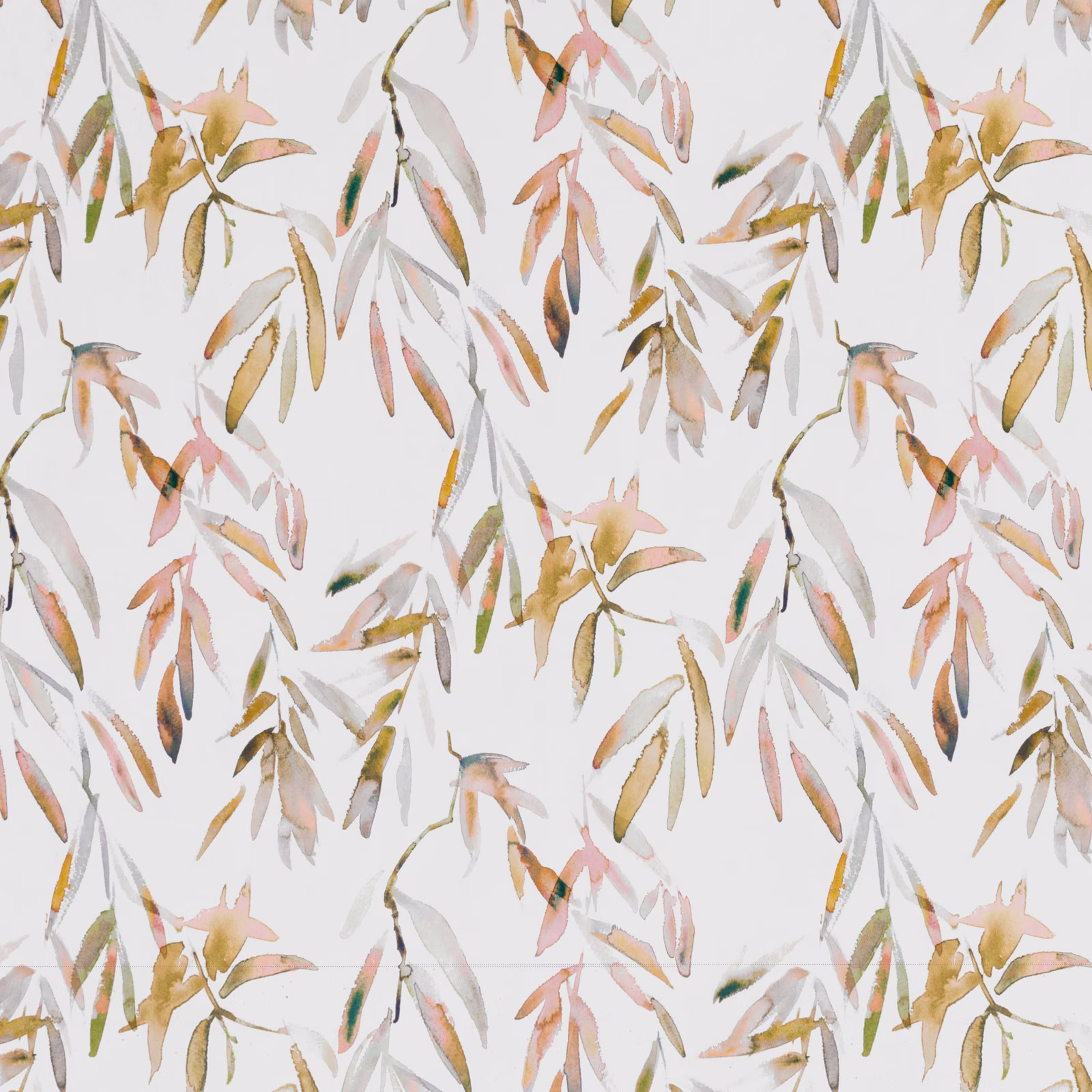 Blush velvet with painterly pink, sage and ochre leaves on an ivory ground