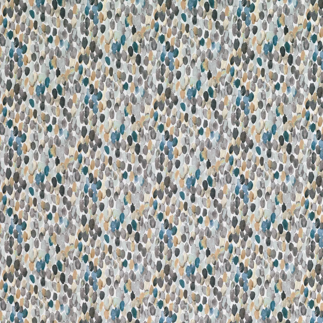Dense small eucalyptus, teal, grey and taupe pebble motifs on cream