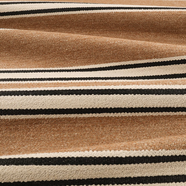 Warm cinnamon, cream and black horizontal stripes in a tactile woven fabric