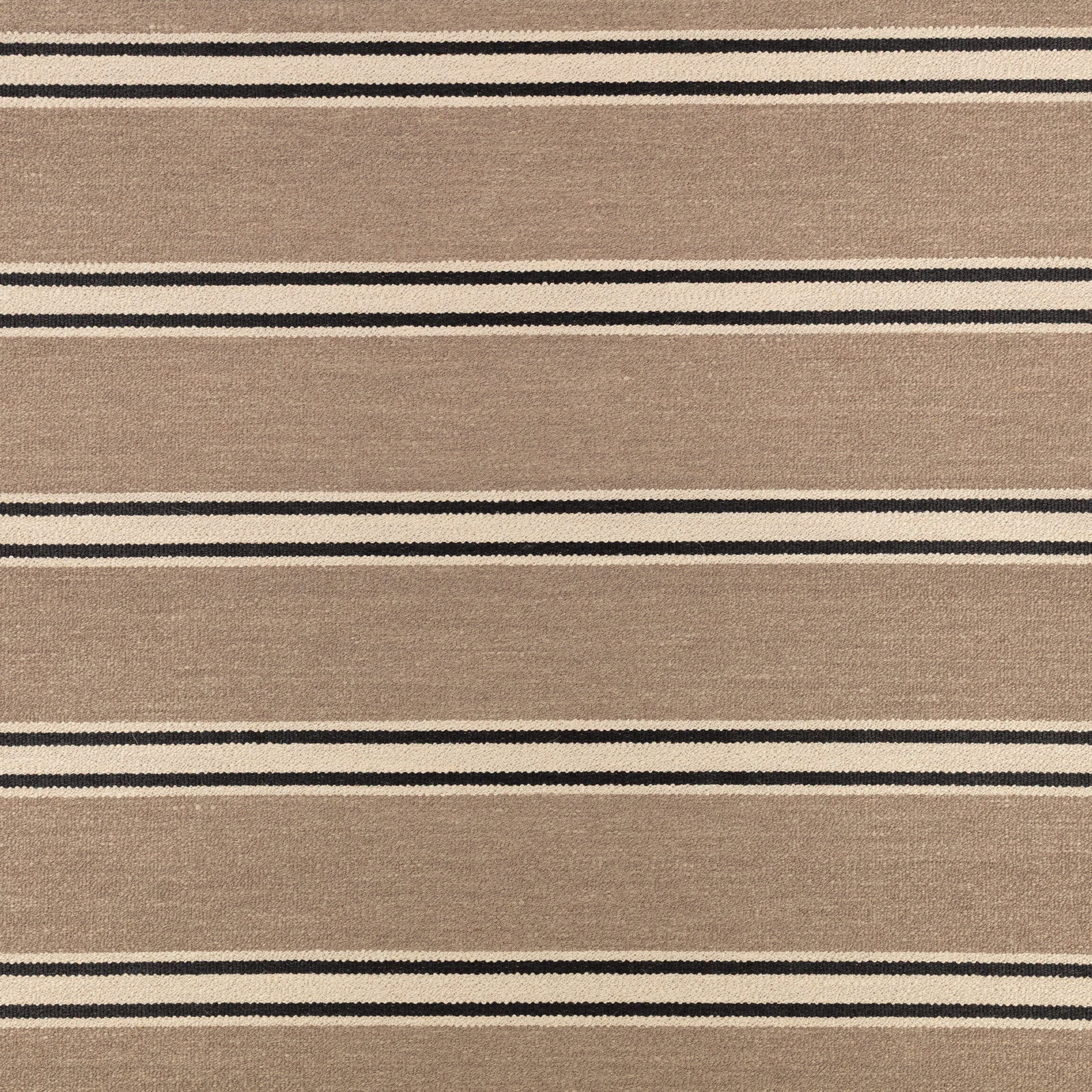 Warm taupe woven fabric with charcoal and ivory horizontal stripe bands