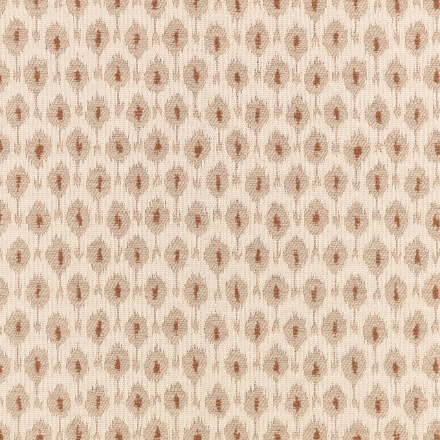 Warm cream woven ground with repeating clay-brown ikat-like diamond motifs