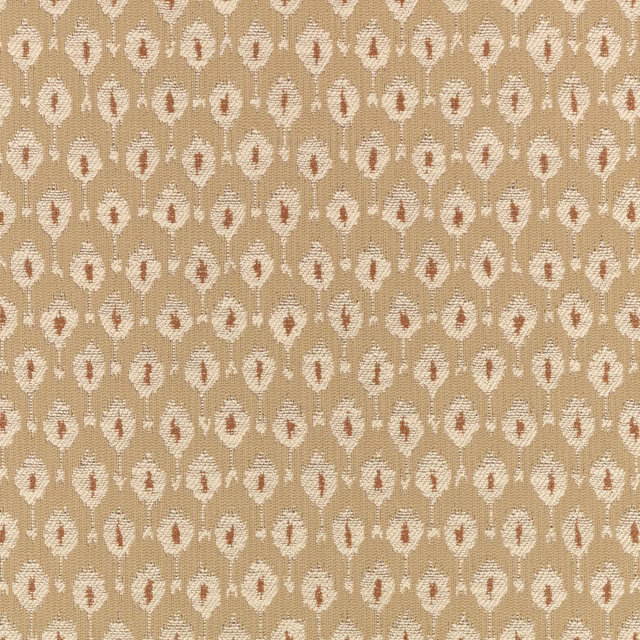 Warm beige woven fabric with cream lozenges and terracotta centres in rows