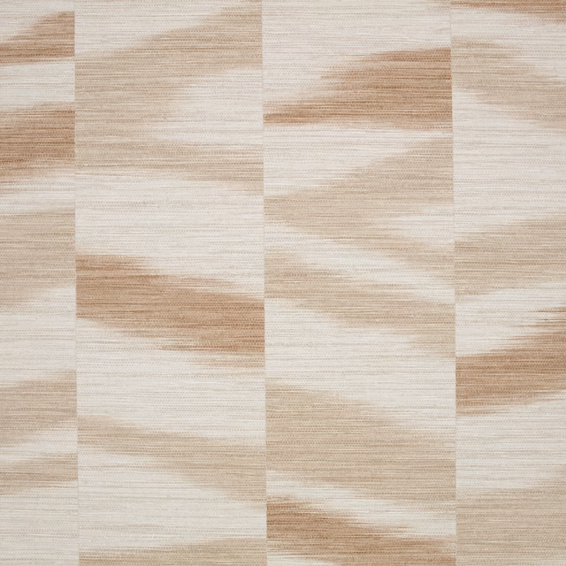 Warm beech geometric wallcovering with ivory blocks and fine horizontal striations