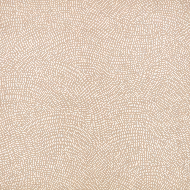 Warm beech beige wallpaper with ivory broken arcs forming a rippling organic pattern
