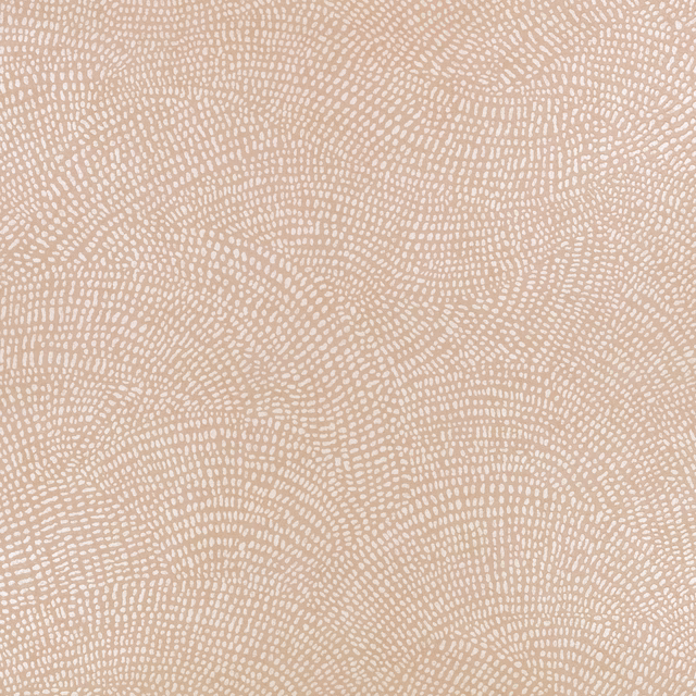 Pale taupe wallpaper with ivory pebble-like marks forming flowing concentric arcs
