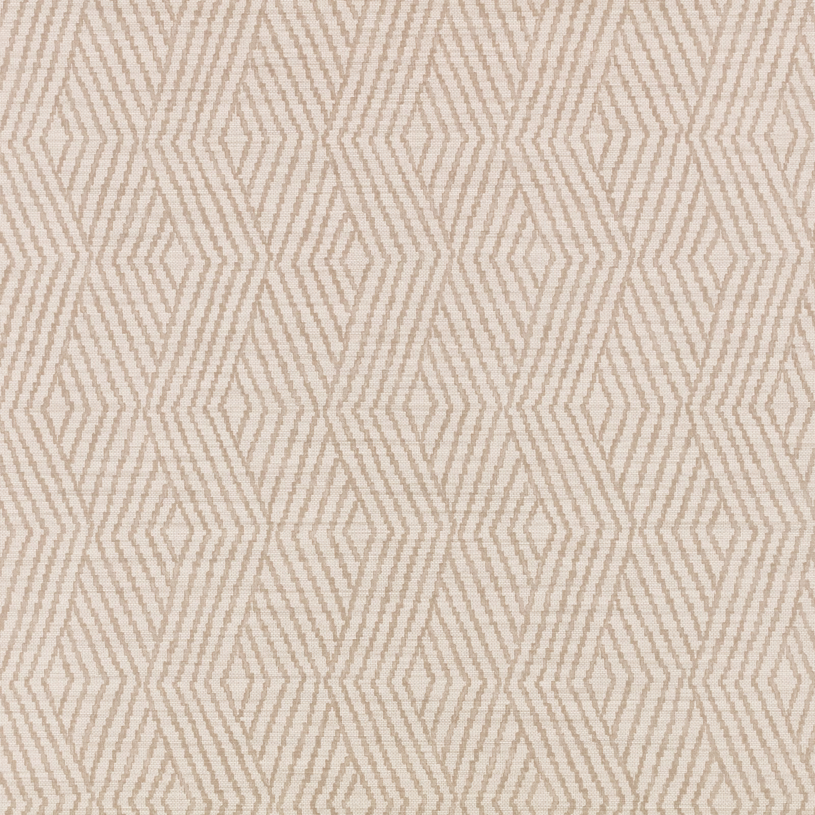 Warm clay-beige wallpaper with repeating stepped diamond lines and a softly textured surface
