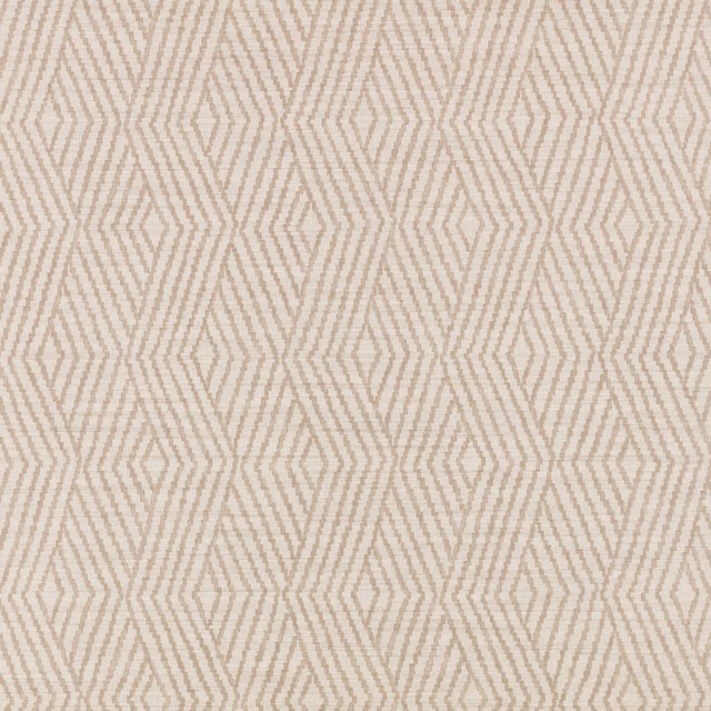 Warm clay-beige wallpaper with repeating stepped diamond lines and a softly textured surface