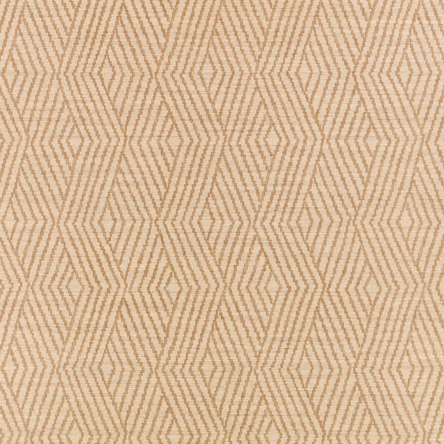 Warm tawny diamond zigzags repeat across a softly textured beige wallpaper ground