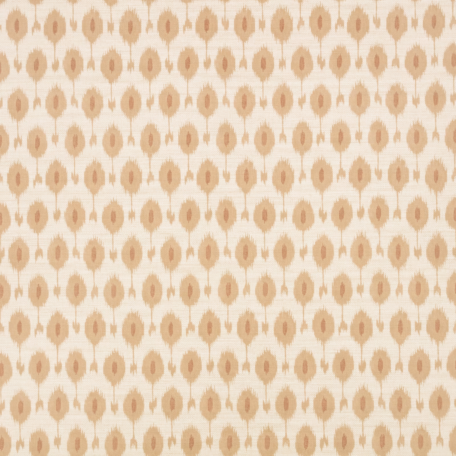 Warm cream wallpaper with small tawny and blush ikat motifs arranged in orderly rows