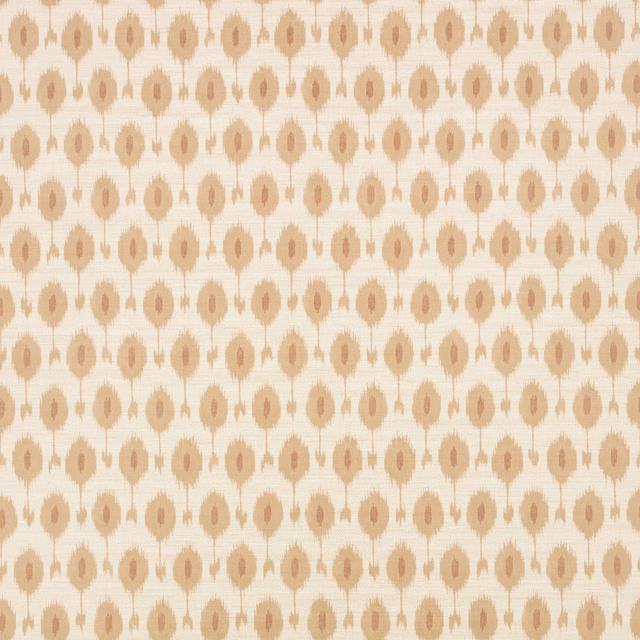 Warm cream wallpaper with small tawny and blush ikat motifs arranged in orderly rows