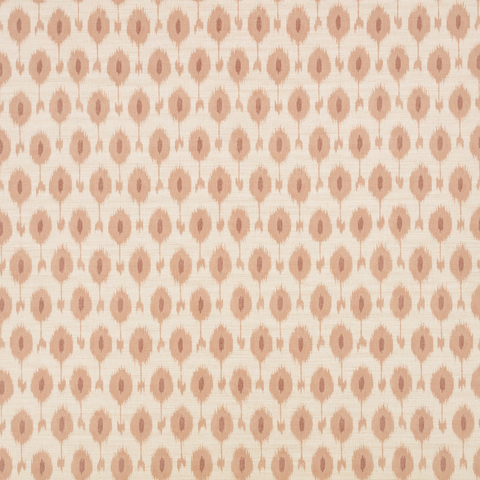 Warm cream wallpaper with rows of muted Tuscan-pink ikat motifs