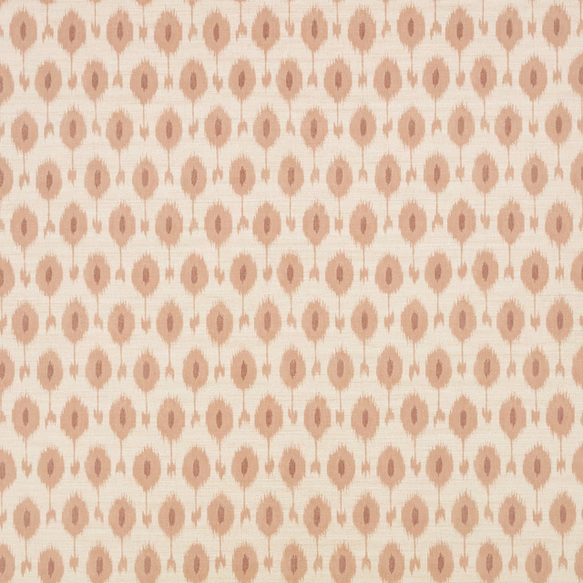 Warm cream wallpaper with rows of muted Tuscan-pink ikat motifs