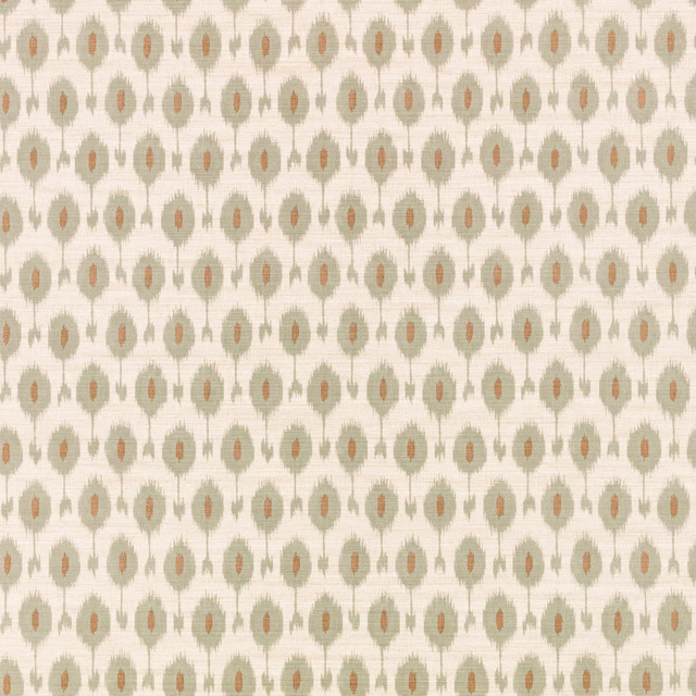 Cream wallpaper with repeating watermint ovals and muted terracotta centres
