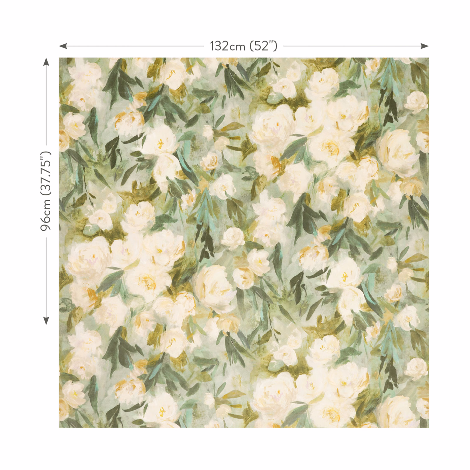 Muted verdigris velvet with ivory blooms and layered olive-green leaves