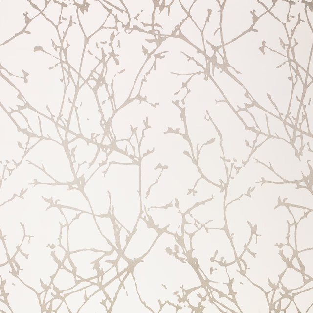 Ivory cream wallpaper with delicate taupe-grey branching twigs in an irregular pattern