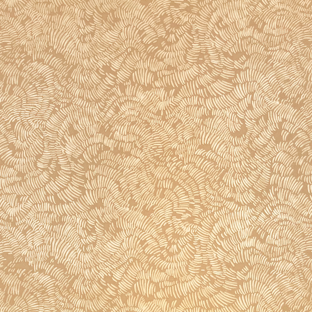 Copper-tan wallpaper with dense cream fan-like line motifs in overlapping clusters