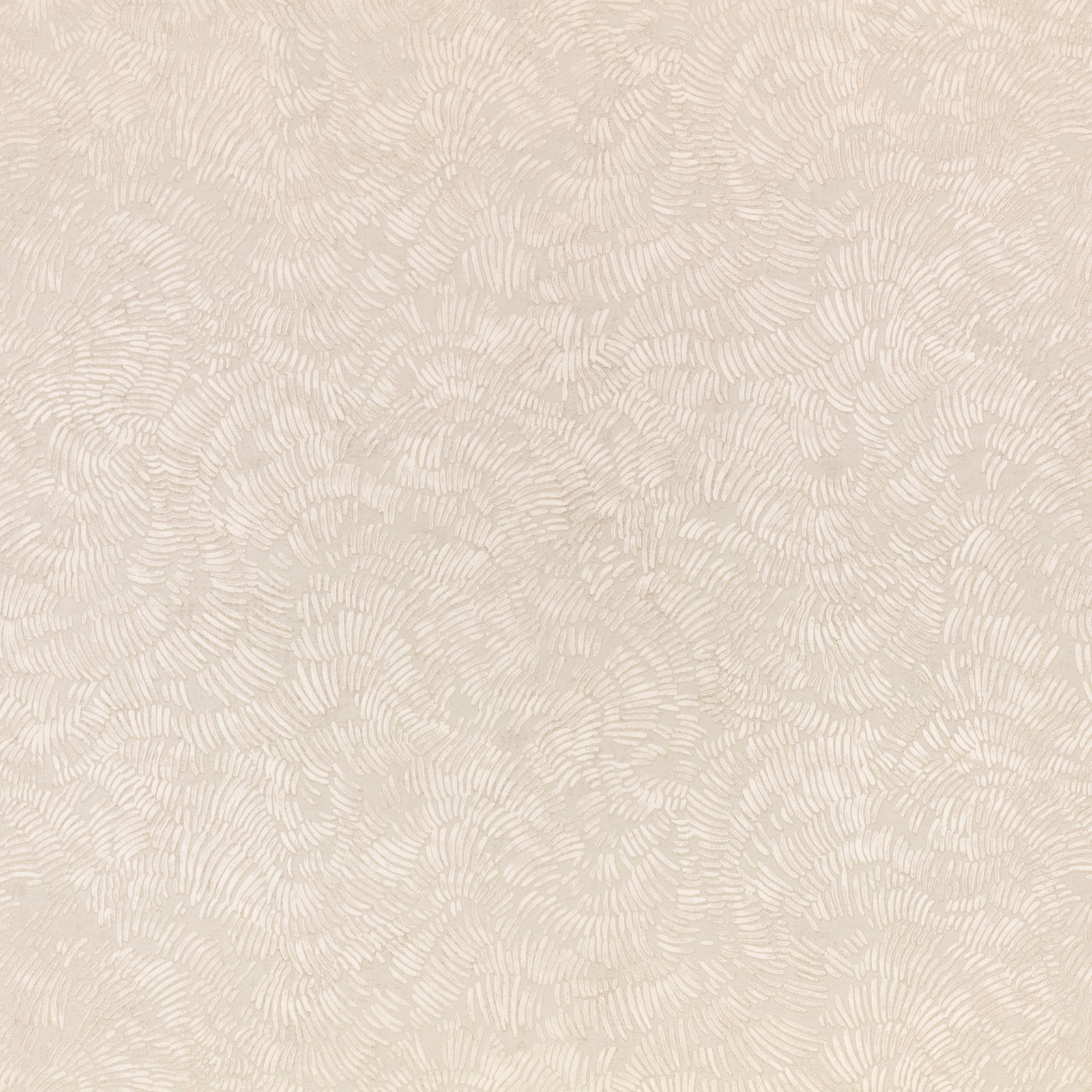 Pale mushroom wallpaper with delicate overlapping ivory fan-like line motifs