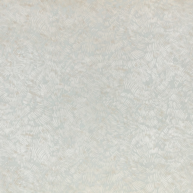 Pale silver-blue wallpaper with delicate overlapping curved feather-like marks