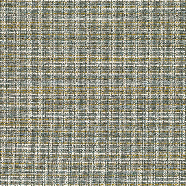 Muted olive woven fabric with grey, cream and mustard threads in a fine checked texture