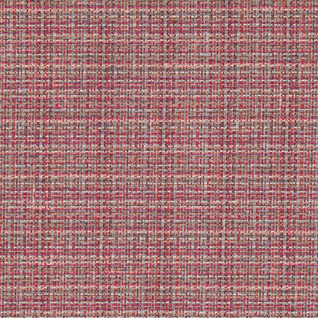 Close-up of pomegranate red woven fabric with cream, taupe and charcoal flecks