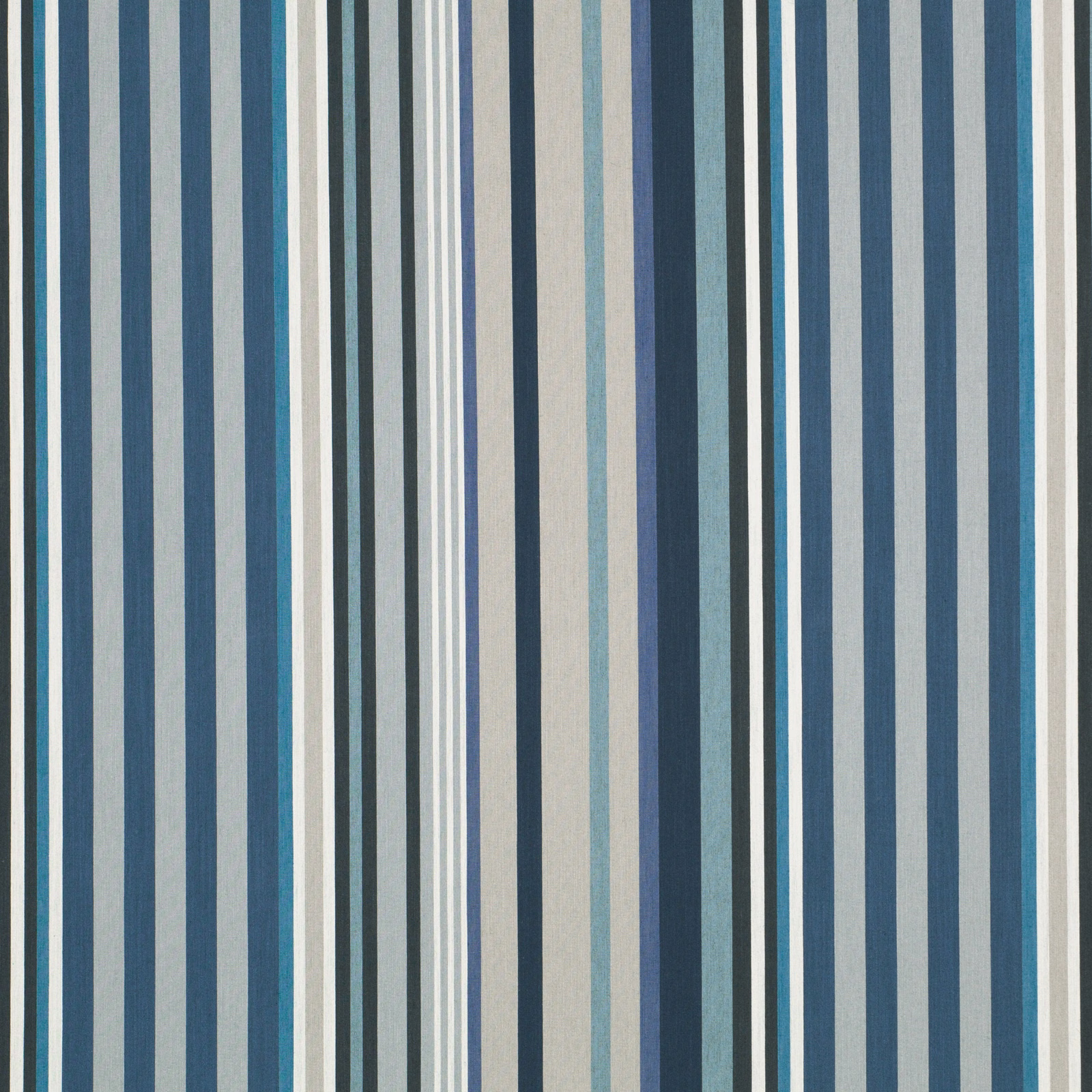 Close-up of Asher Danube with varied vertical blue, teal, grey and ivory stripes