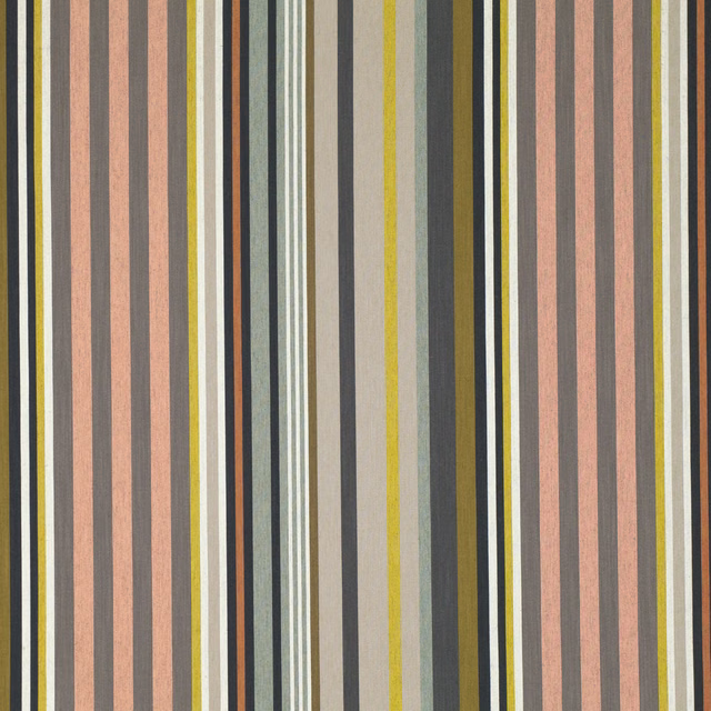 Muted coral, olive, charcoal and cream vertical stripes with a softly textured surface